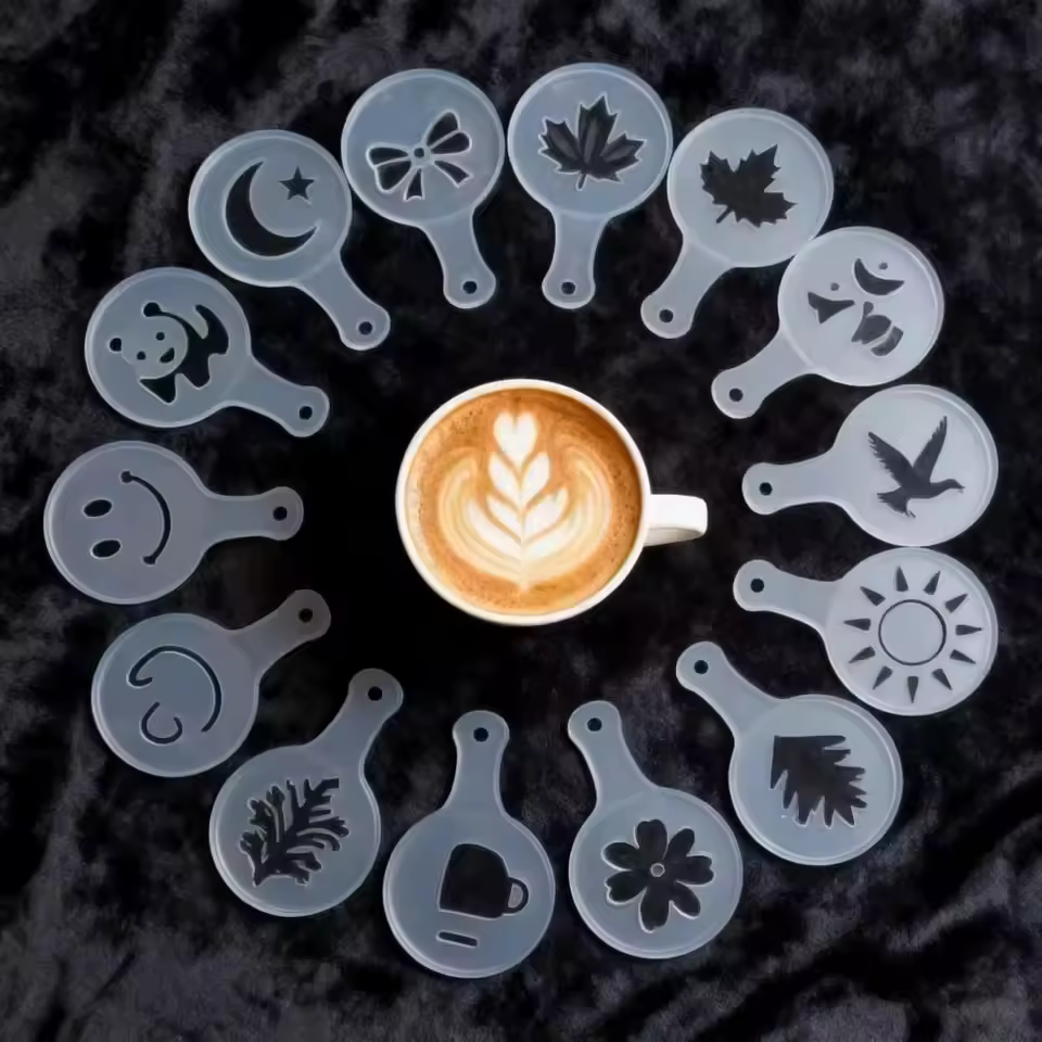 16 PCS Plastic Drawing Mold Fancy Coffee Printing Model Thickened Coffee Foam Spray Flower Coffee StencilsPKR 6,298 off shippingDelivery by 23 DecReorder rate 66%