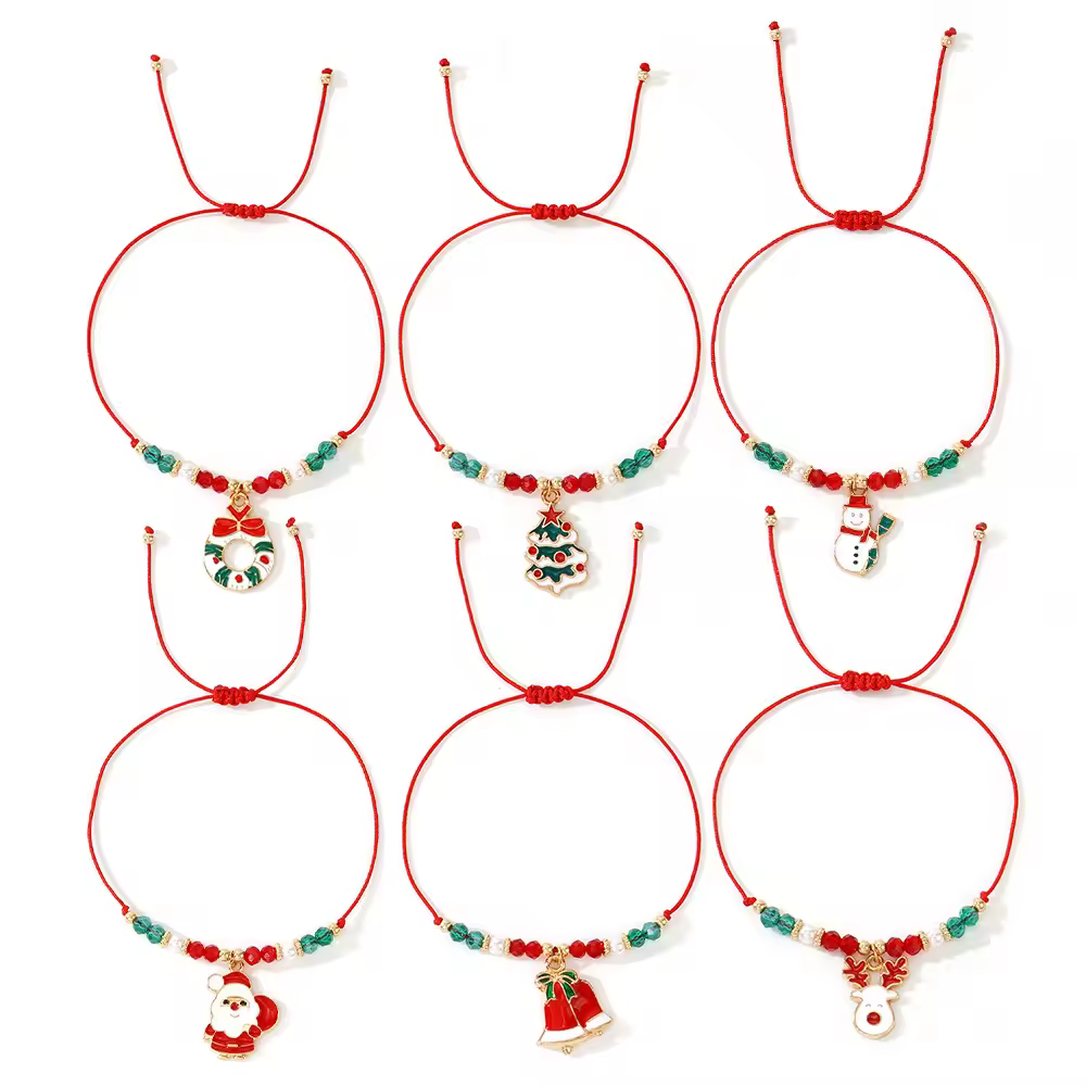 2025 Christmas Jewelry Bracelet Gift Red and Green Beads with Diamond Cute Bell Snowman Christmas Tree Charm BraceletPKR 6,298 off shippingDelivery by 11 DecReorder rate 20%