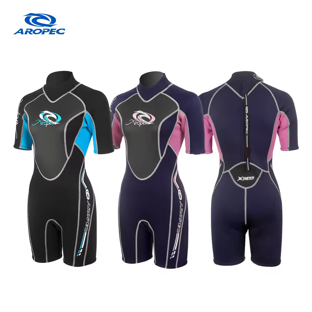 Aropec Custom Neoprene 3mm Shorty Wetsuit Women Adults Thermal Diving Suit OEM/ODM Back Zip Waterproof Adjustable Neck