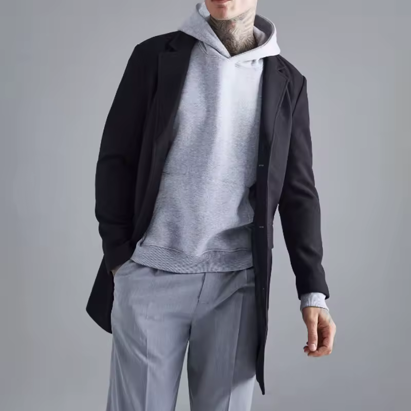 Autumn Winter Custom Men's Woolen Casual Coat New Fashion Long Length Overcoat Turn-Down Collar Simple Button Solid Color CoatsReorder rate 25%