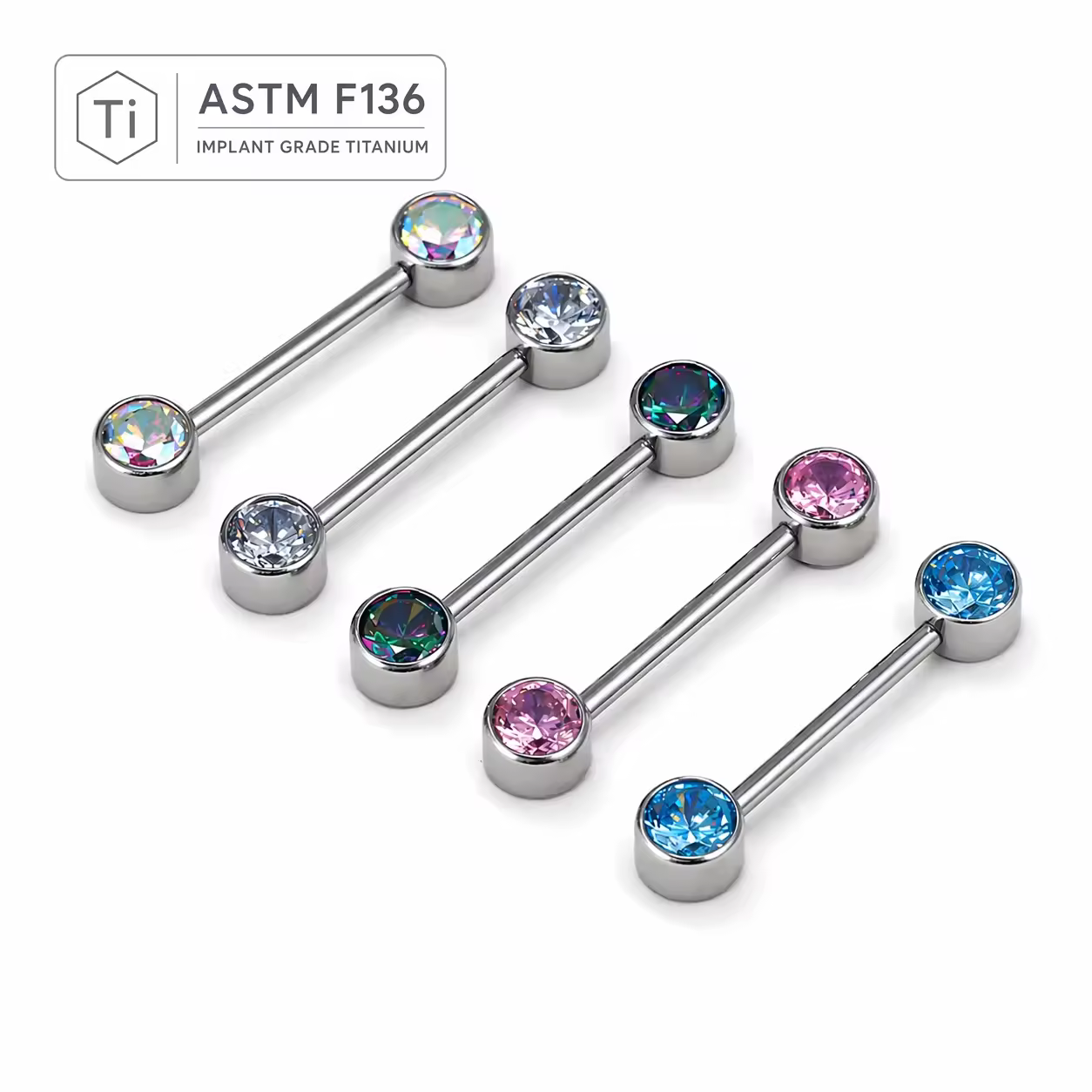 certified ASTM F136 Titanium Gold Plated 14G CZ Nipple Barbell Rings Hypoallergenic Straight Body Piercing Jewelry for Women