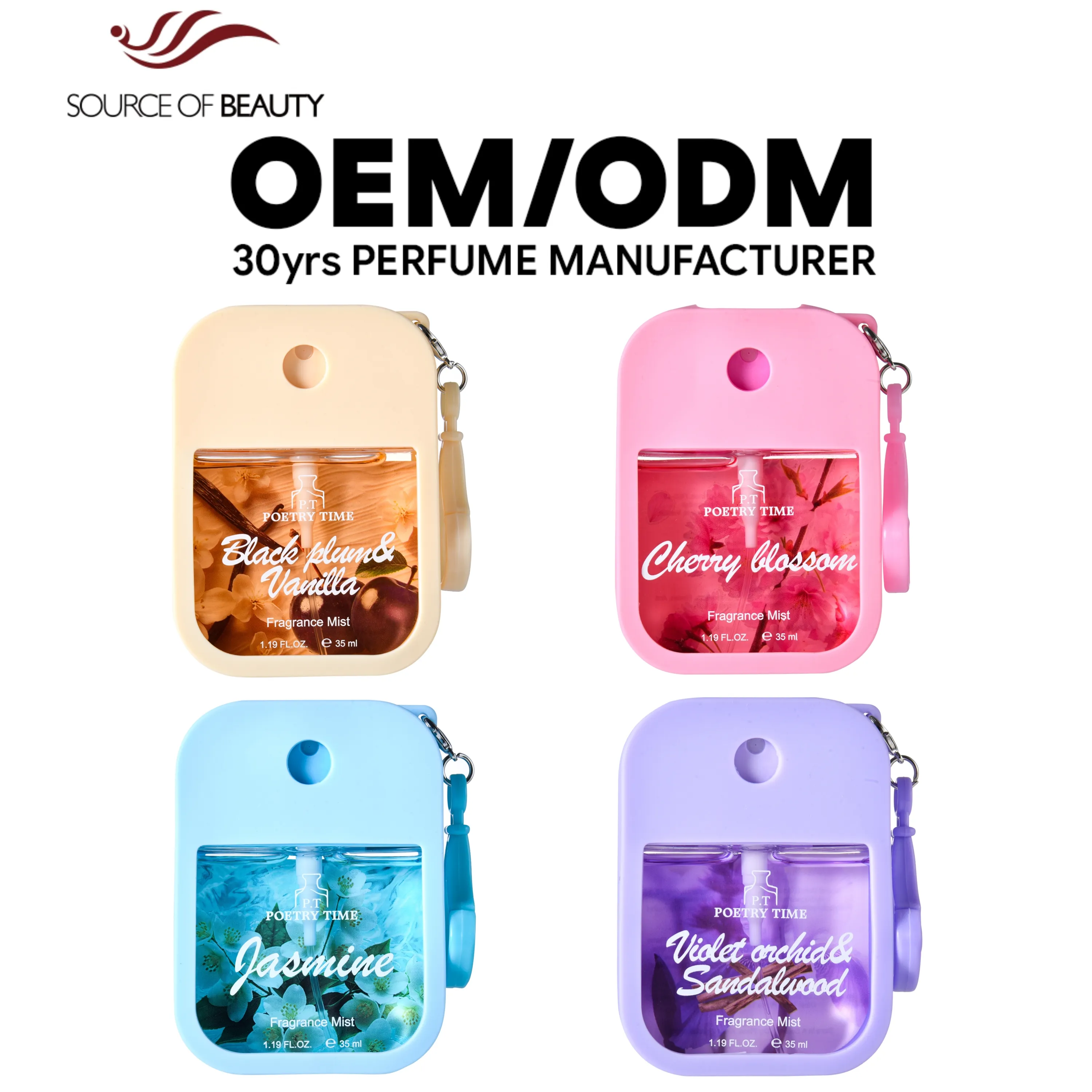 certified Factory Bulk 35mL Hand Sanitizer W/ Keychain Cucumber Fragrance Mist Fruit Gourmand Travel Size Gift OEM ODM Perfume Gift Sets