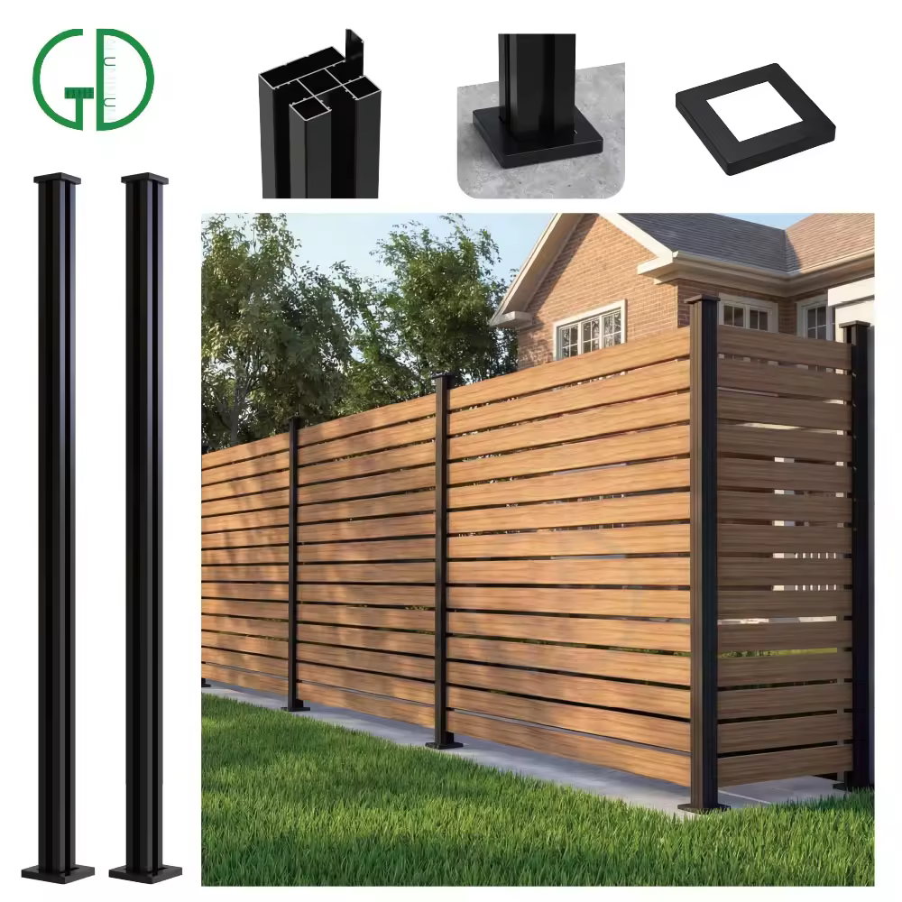 certified GD Multi Angle Easy Install Black Powder Coated Aluminum Fence Post 8 ft With Metal Base for Wpc FencingReorder rate 26%
