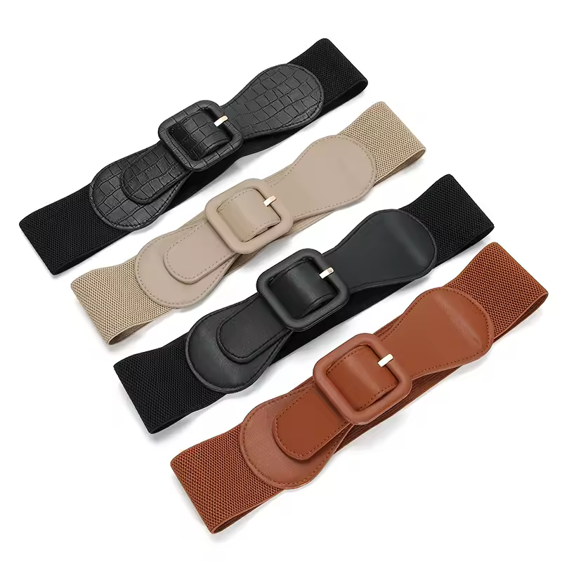 certifiedWomen's Vintage Style Wide Corset Waist Belt New Square PU Covered Plastic Buckle Elastic Dress Stretchable BeltReorder rate 31%