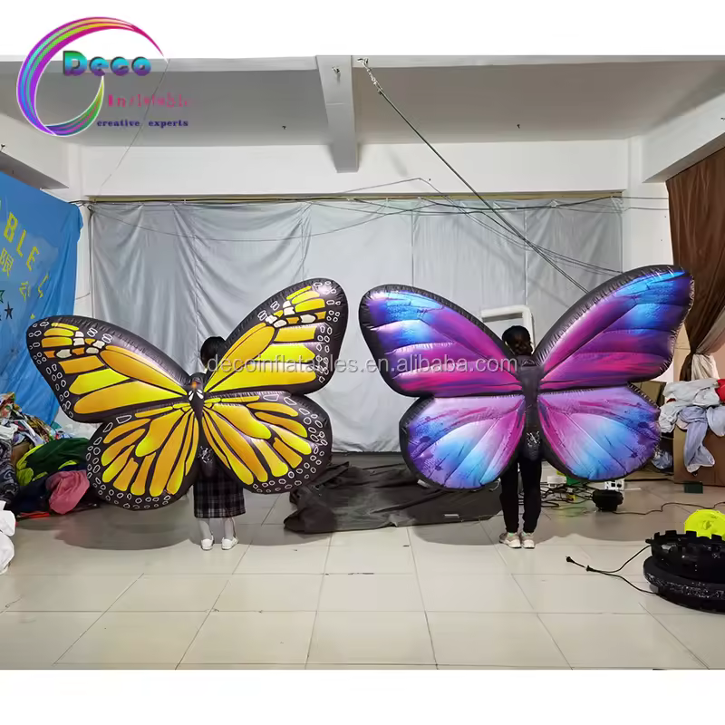 Club Party Decorative Inflatable Flying butterfly Mascot Inflatable White butterfly Costume Hanging with LED Lights for EventReorder rate 27%