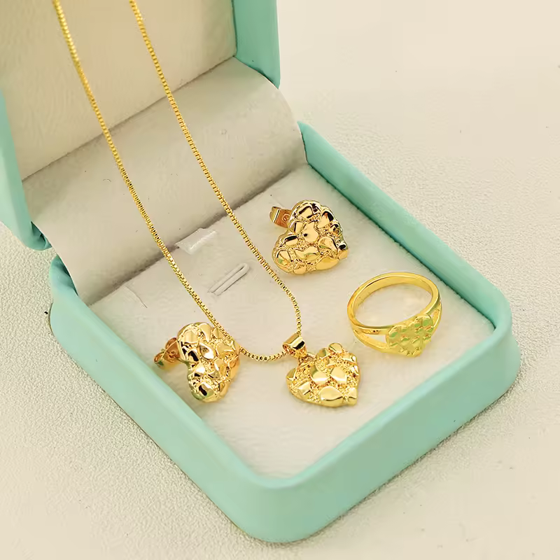 Custom Chain Necklace Earrings Heart Stainless Steel Gold Plated Personalized Dainty Ring Cute Jewelry Set for Women WholesaleReorder rate 34%