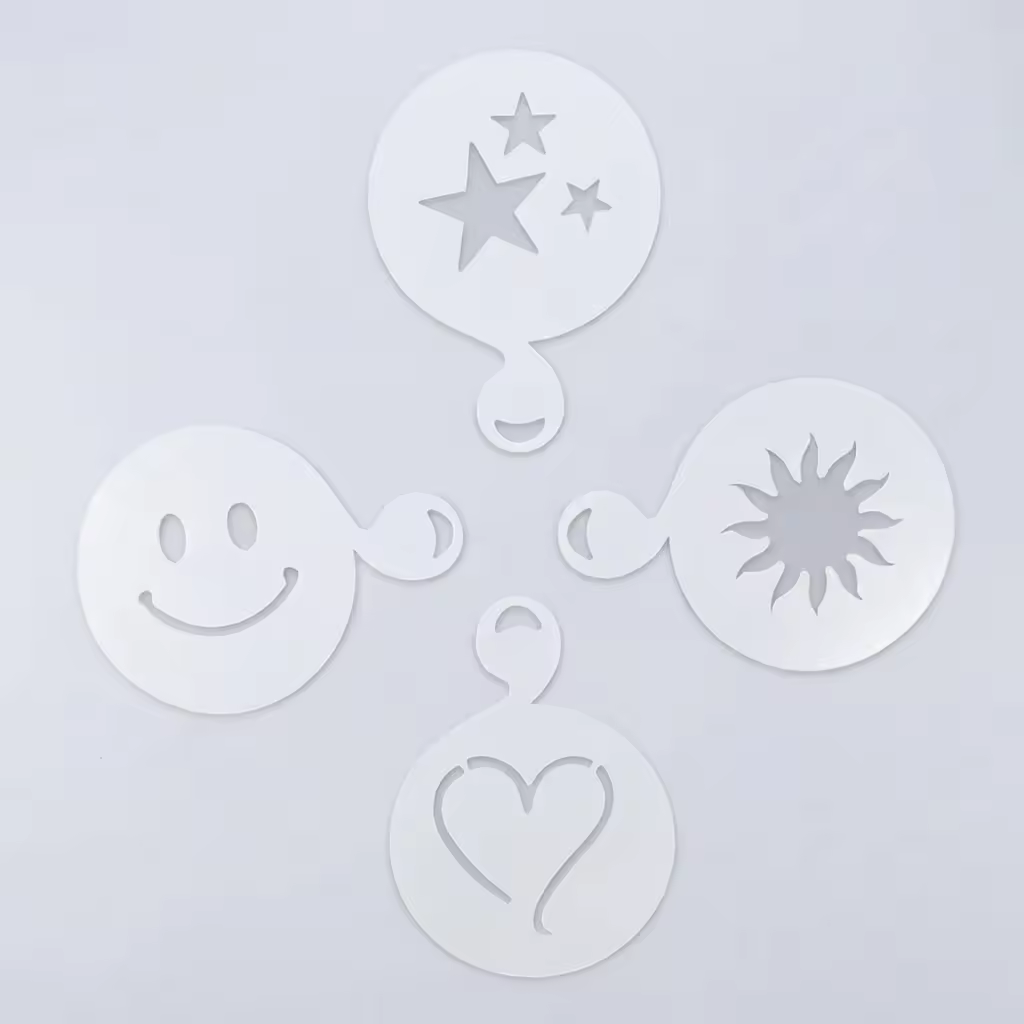 Custom Logo Coffee Stencil Set for Latte Art, Food Grade PP Cappuccino Decorating Stencils