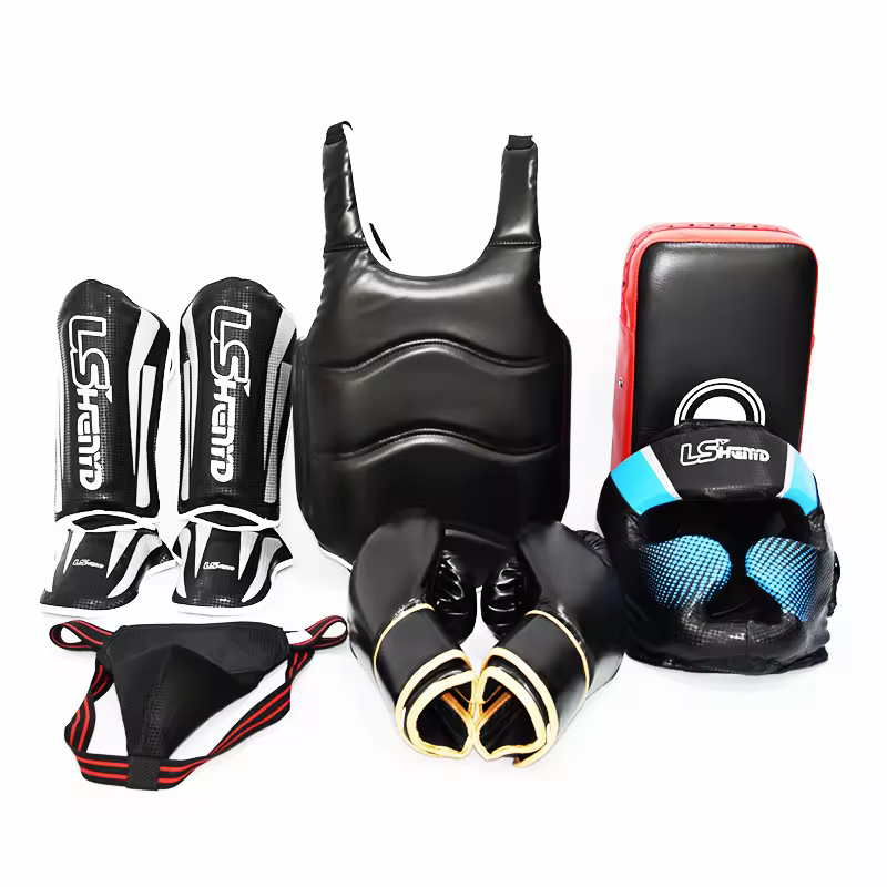 Custom PU Leather 6 Pieces Martial Arts Body Protecting Sets Kick Boxing Training Sets Professional Boxing/Sparring Gears Sets