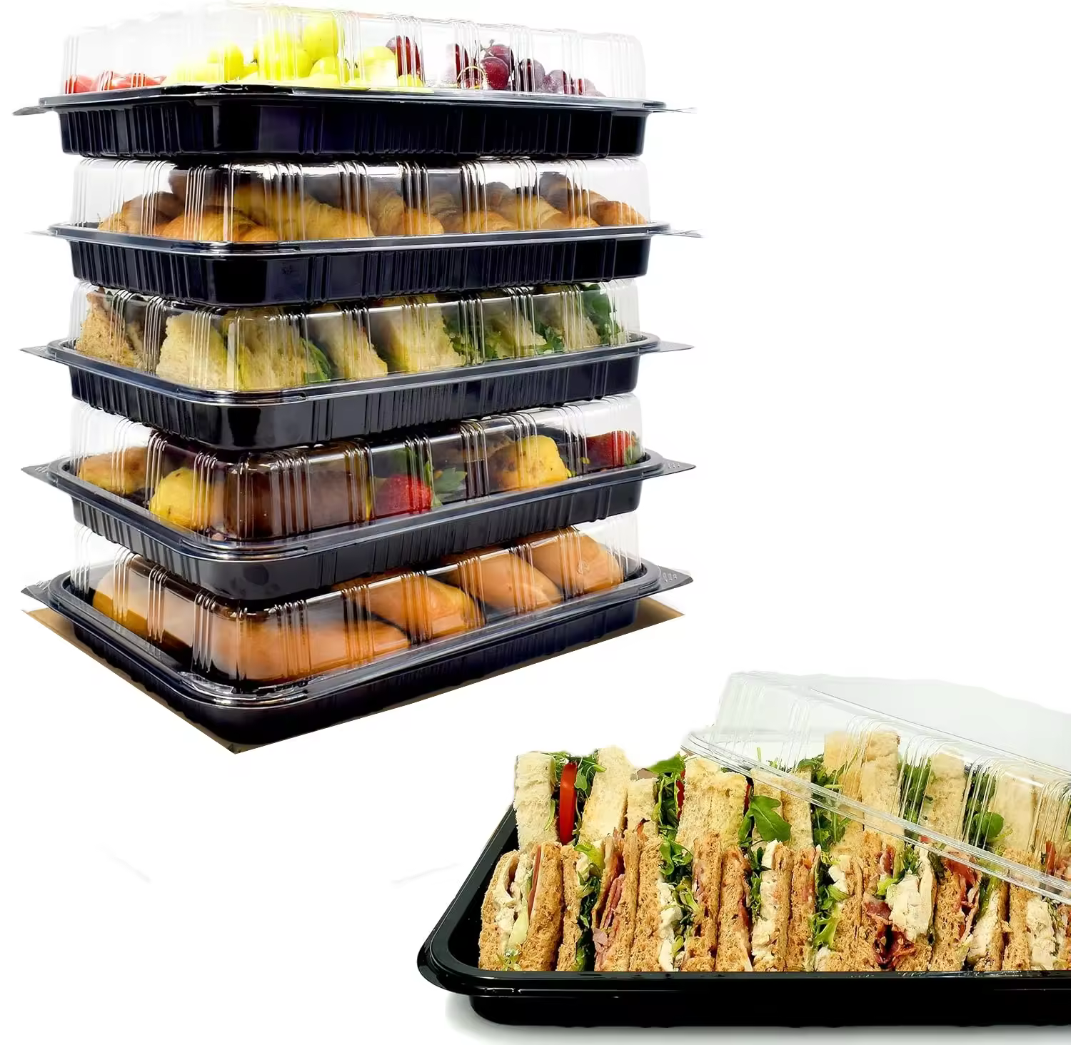 Customized Supermarket Plastic Meat Vegetable Fruit Salad Snack Bread Fruit Cake Dessert Sushi Sandwich TrayReorder rate 33%