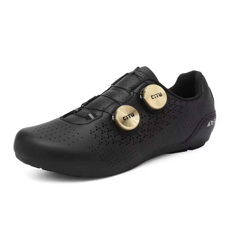 Cycling Shoes Breathable Microfiber Rotary Buckle Rubber Sole Low Profile Leather MTB Cleat Ready Stock