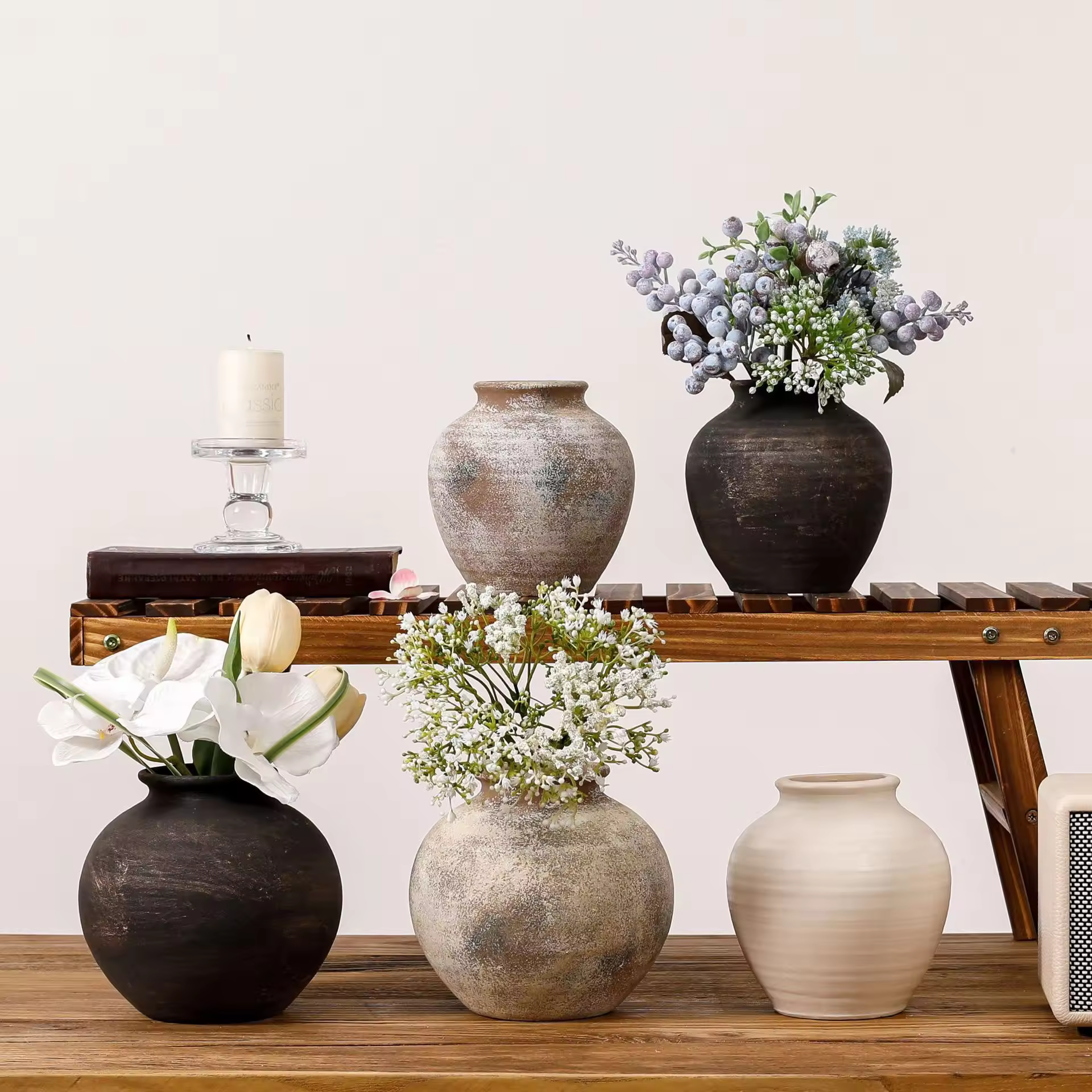 Dark Brown Weathered Terracotta Vase Rustic Clay Ceramic Flower Vases Round Pots for Living Room CenterpieceReorder rate 33%