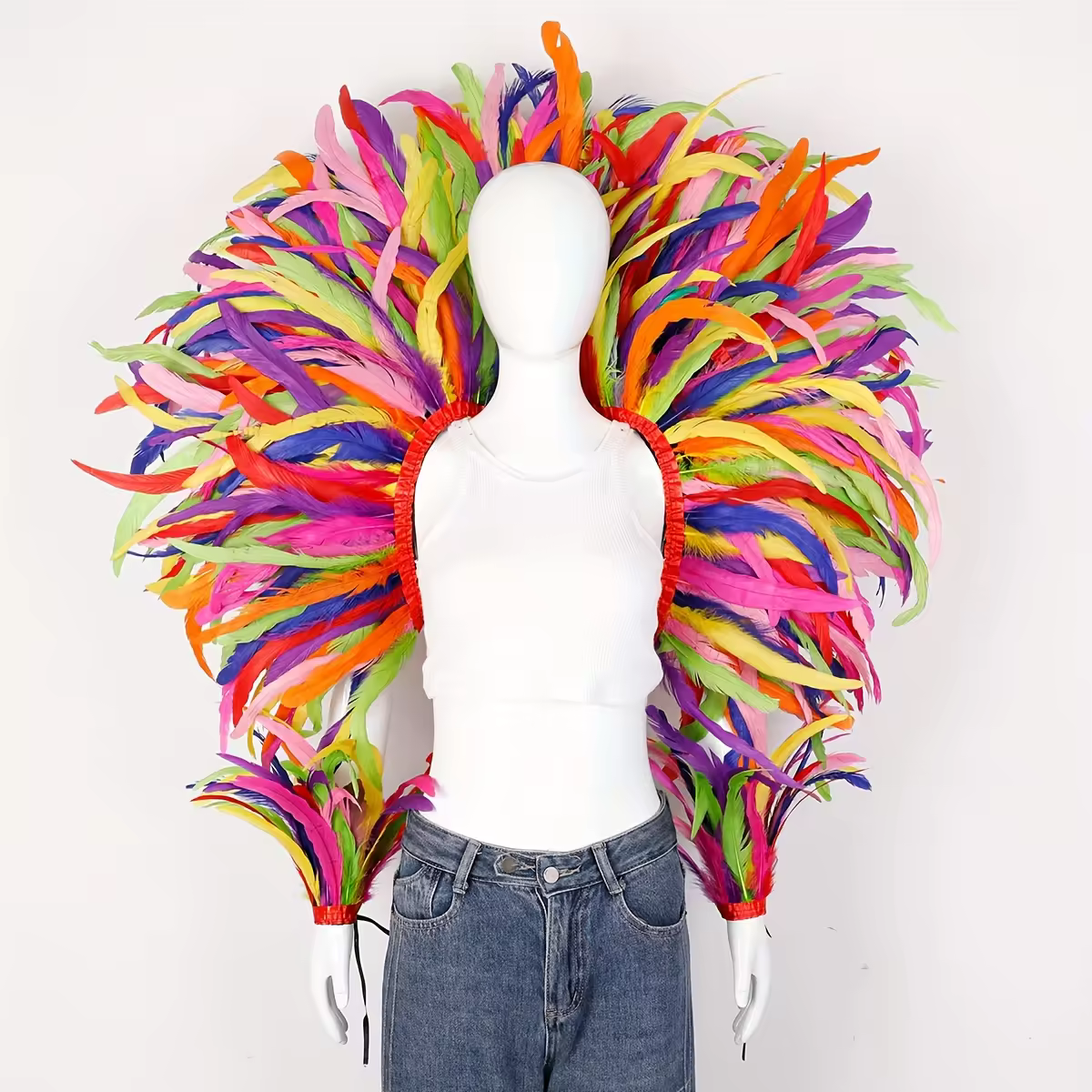 Halloween Carnival Queen Costume Set Women's Feather Shawl Fringe Skirt Matching Wristbands Customized Color for Festival RaveReorder rate 22%