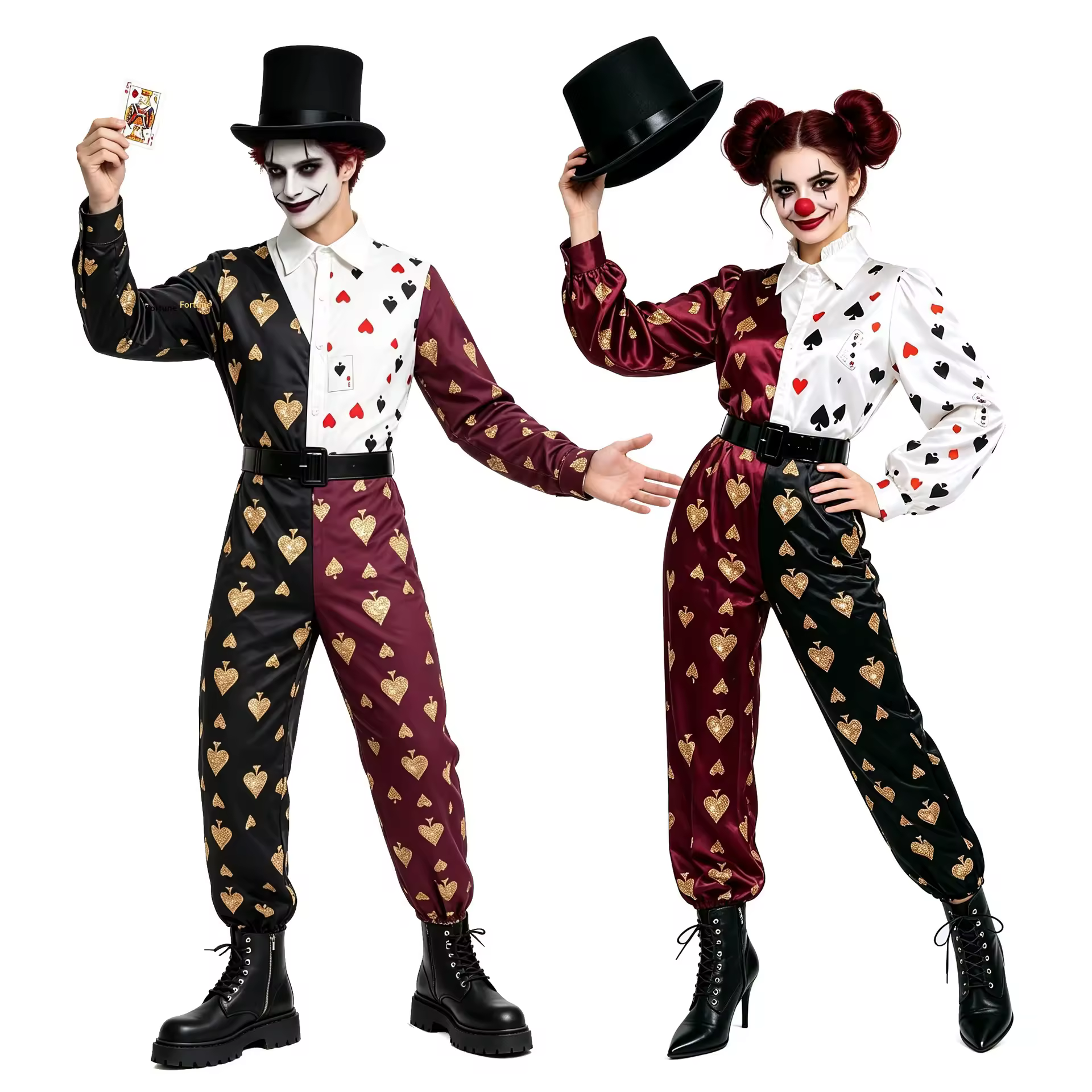 Halloween Dark Horse Street Personality Circus Clown Costume Playing Card Pattern Polyester Jumpsuit Carnival Masquerade OutfitReorder rate 37%