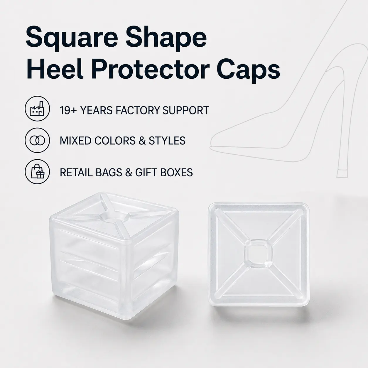 Hoersun Square Shape High Heel Stiletto Protectors Cover OEM ODM Private Label Packaging Mold Grass Walking Wedding Shoes Lawn