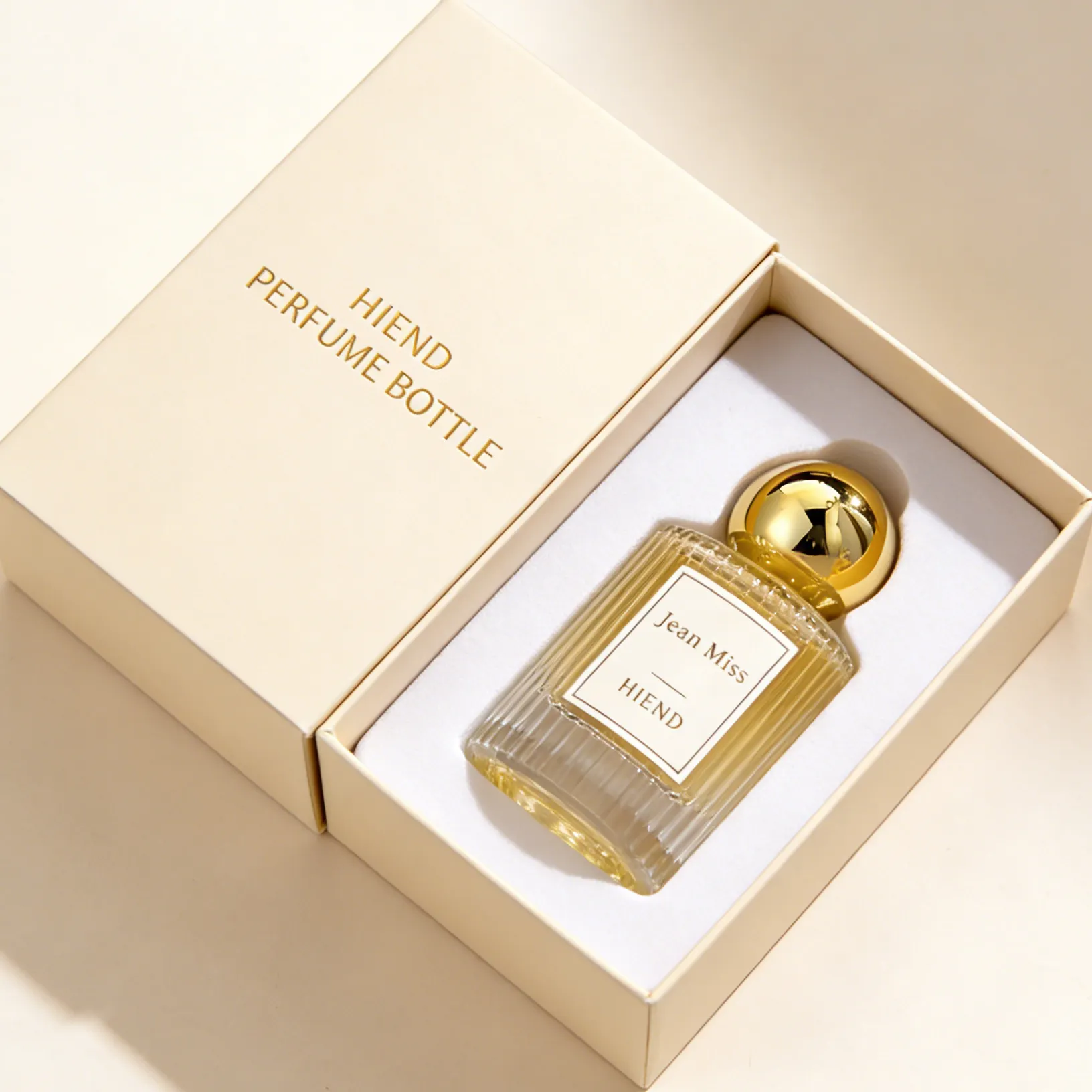Hot-Selling Ribbed Glass Perfume Bottle With Gold Ball Cap | Luxury Cylindrical Fragrance Bottle With Gift Box | Custom Logo