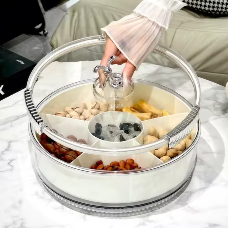 Light Luxury PC Plastic Glossy Nut Snack Dried Fruit Plate New Year Household Living Room Coffee Table High-end Rotary SealedPKR 6,298 off shippingDelivery by 16 Dec