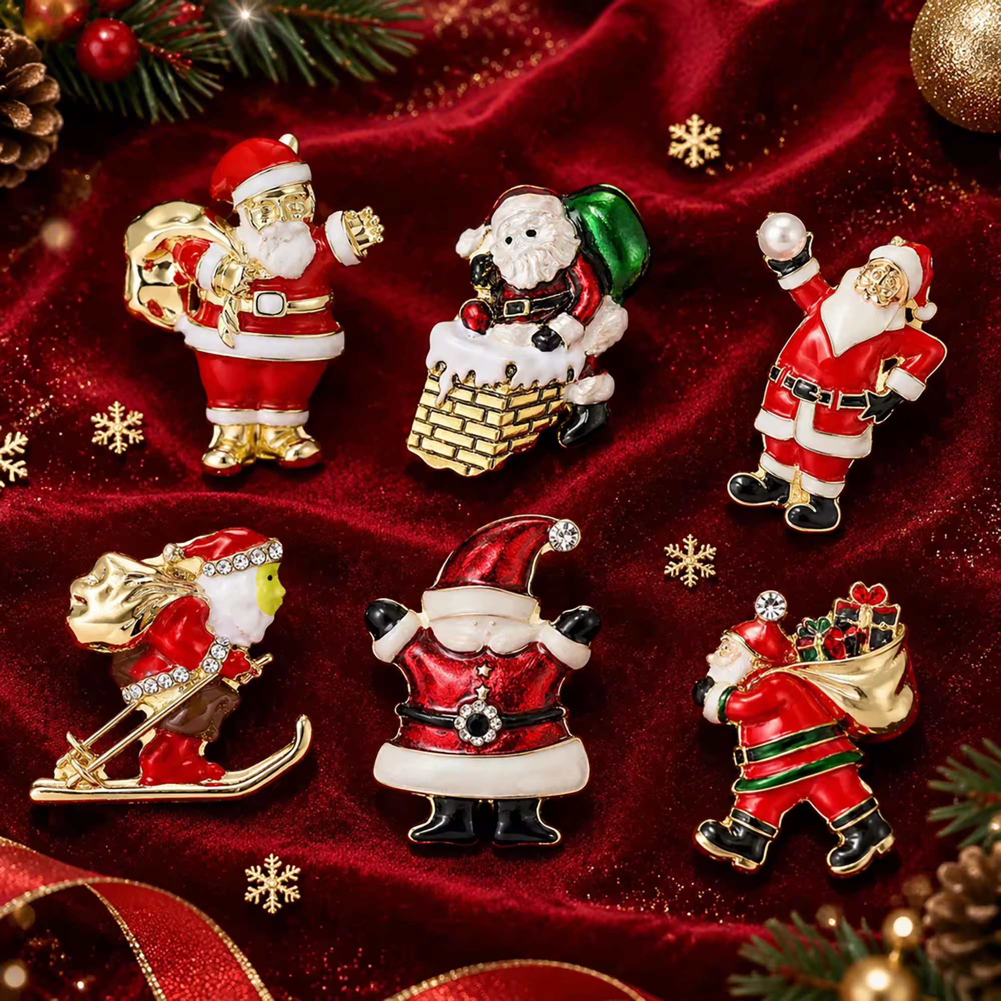 Luxury Rhinestone Enamel Santa Claus Brooch Christmas Santa Brooches for Holiday Decor Pin Bulk Wholesale Fashion Jewelry Gift