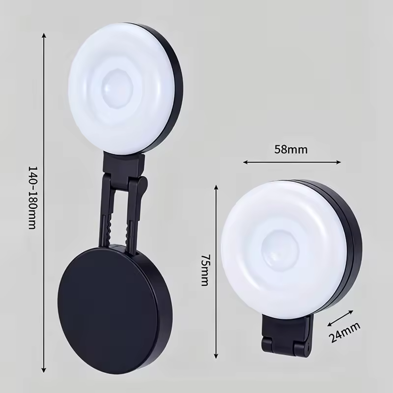 Magnetic Foldable Clip-on Selfie Ring Light 180° Flip Portable LED Fill Light for Phone Live Stream Vlogging & Makeup Shooting