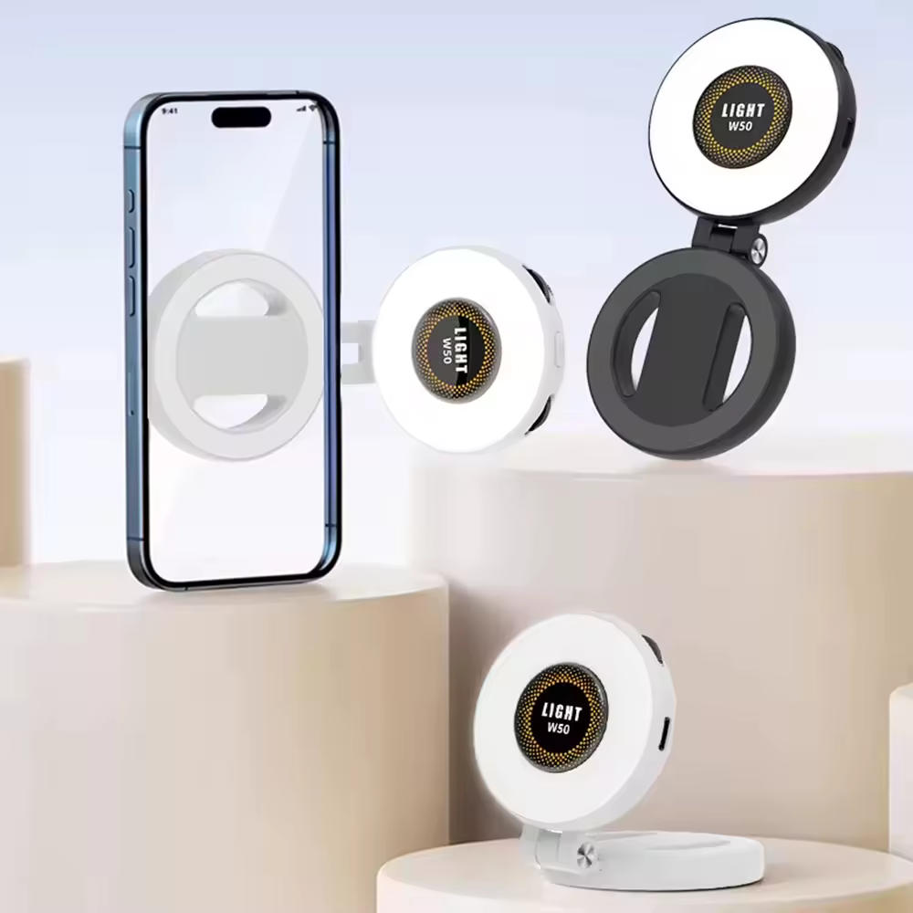 Magnetic Selfie Light For IPhone Magsafe 360 LED Adjustable Color Temp 2700-6500K Battery-Powered Ring Fill Light Mirror For