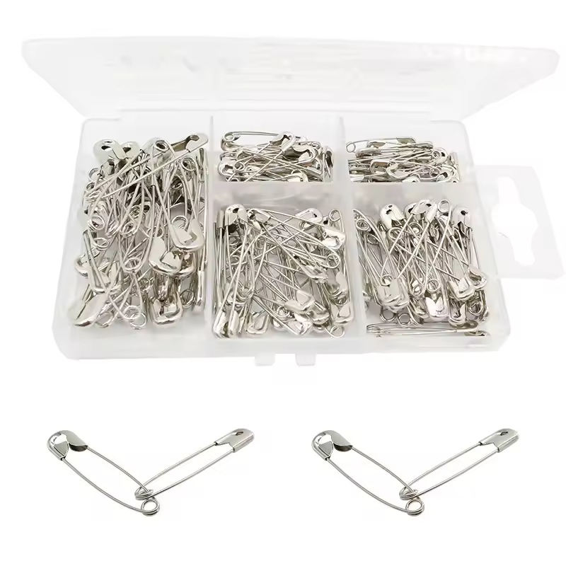 Manufacturer Wholesale 150-Piece 5-Compartment Box Metal Silver Nickel-Plated Safety Pin Set 4 Sizes Household Fixing PinsPKR 6,298 off shippingDelivery by 17 Dec
