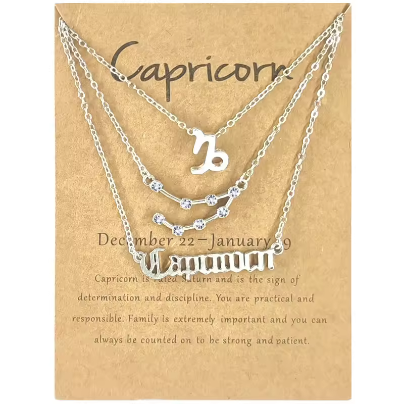 New 12 Twelve Constellation Symbols Zircon Inlay Three-layer Necklace Gold Plated Chain Initial Letter Pendant Necklace Gift