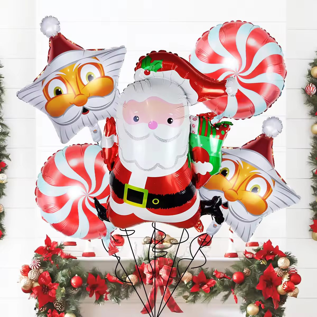 New 5pcs Christmas Aluminum Foil Balloon Set Santa Claus Cane Snowflake Snowman 18 Inch Globos Stars Festive Party DecorationReorder rate 43%