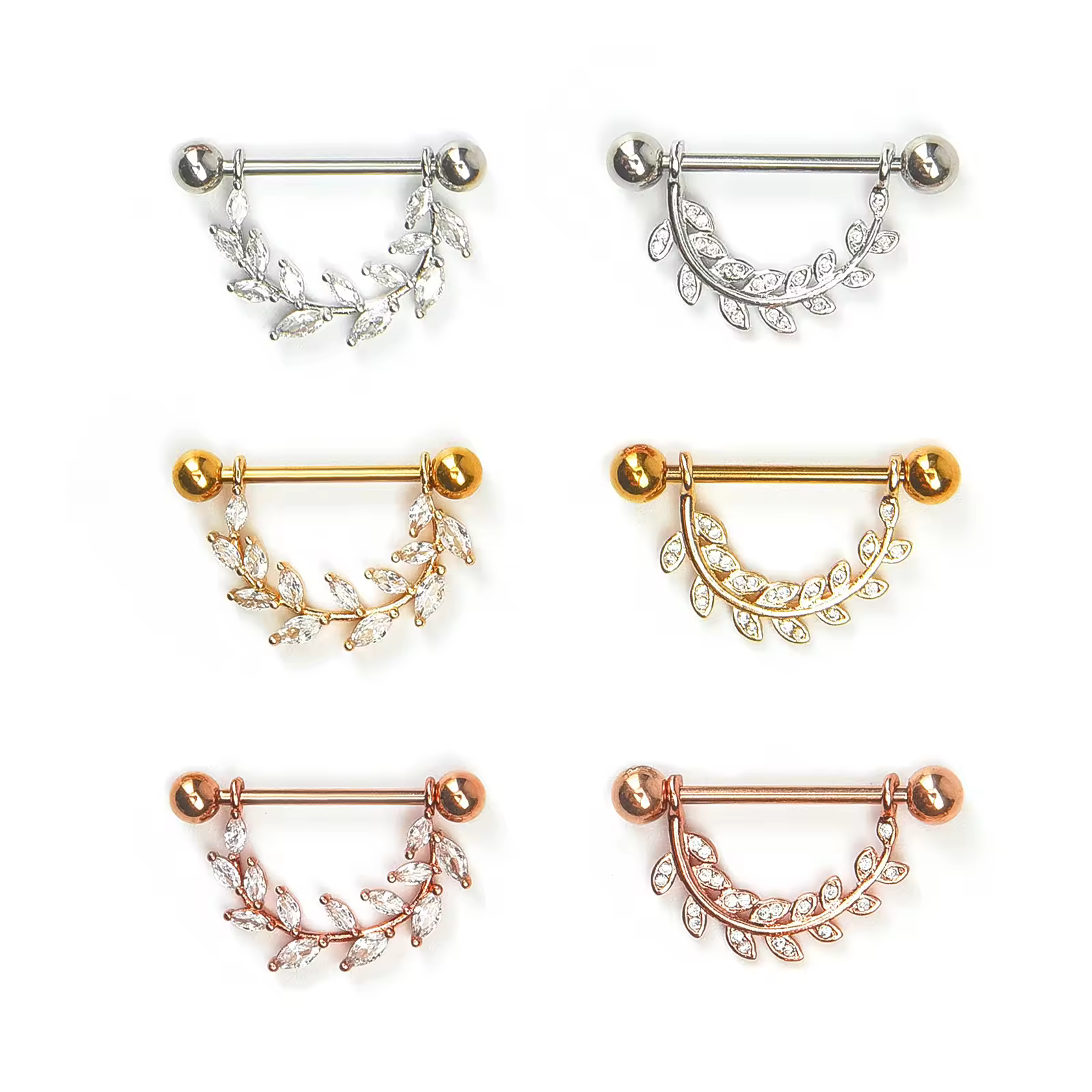 New Leaf-shaped Nipple Rings with clear Quartz Accentstrendy Unisex Steel Body Jewelry for Chest Piercings WholesalePKR 6,298 off shippingDelivery by 16 DecReorder rate 40%