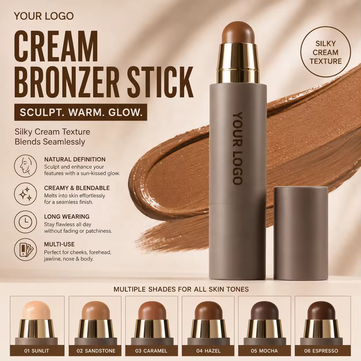 OEM Custom Logo Long Lasting Waterproof Bronzer Matte Waterproof Smooth Matte High Pigment Contour Stick