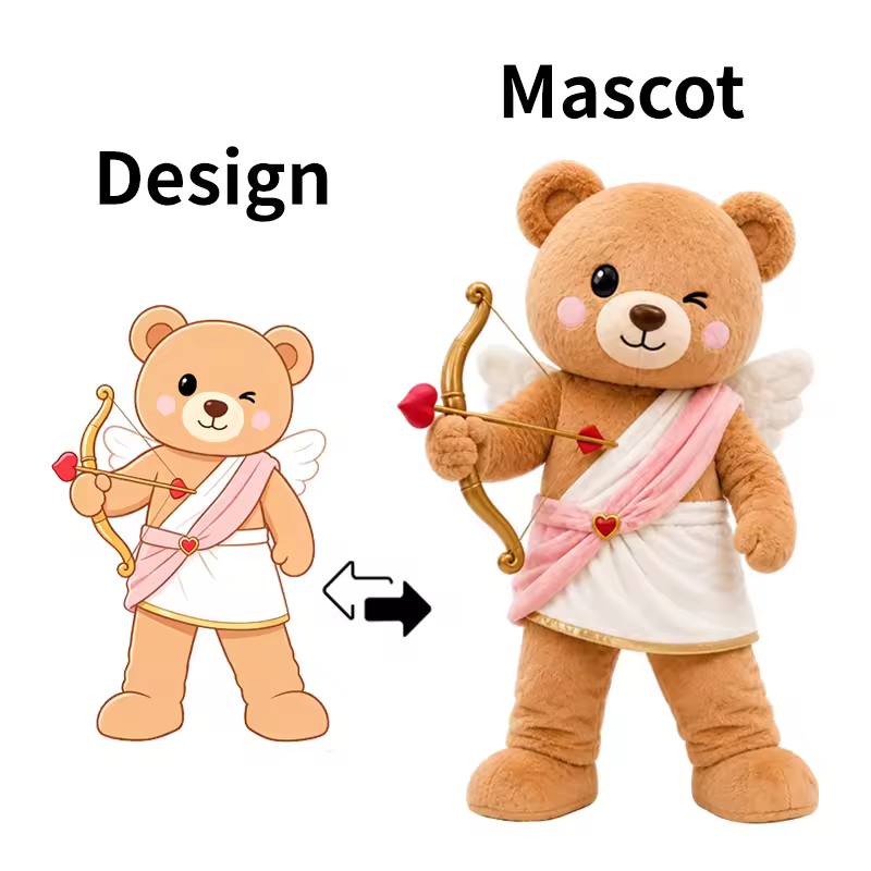 OEM ODM Design Brown Plush Teddy Bear Cupid Mascot Costume Heart Angel Walking Suit for Valentine Proposal Event AdvertisingReorder rate 26%