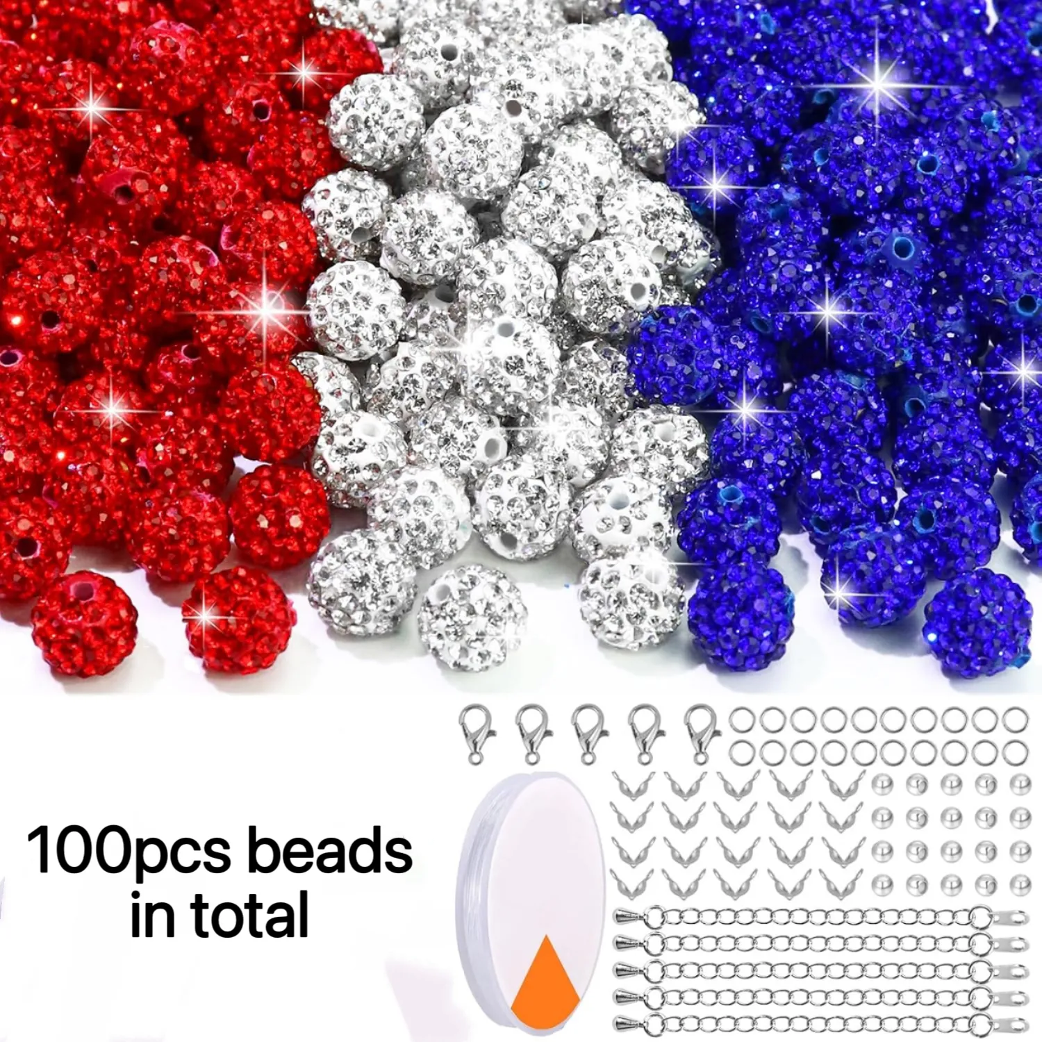100PCS 10mm Round Rhinestone Beads Pave Diamond Clay Beads 3 Colors Per Set for Bracelet Necklace Jewelry Making CraftPKR 6,298 off shippingDelivery by 23 DecReorder rate 25%
