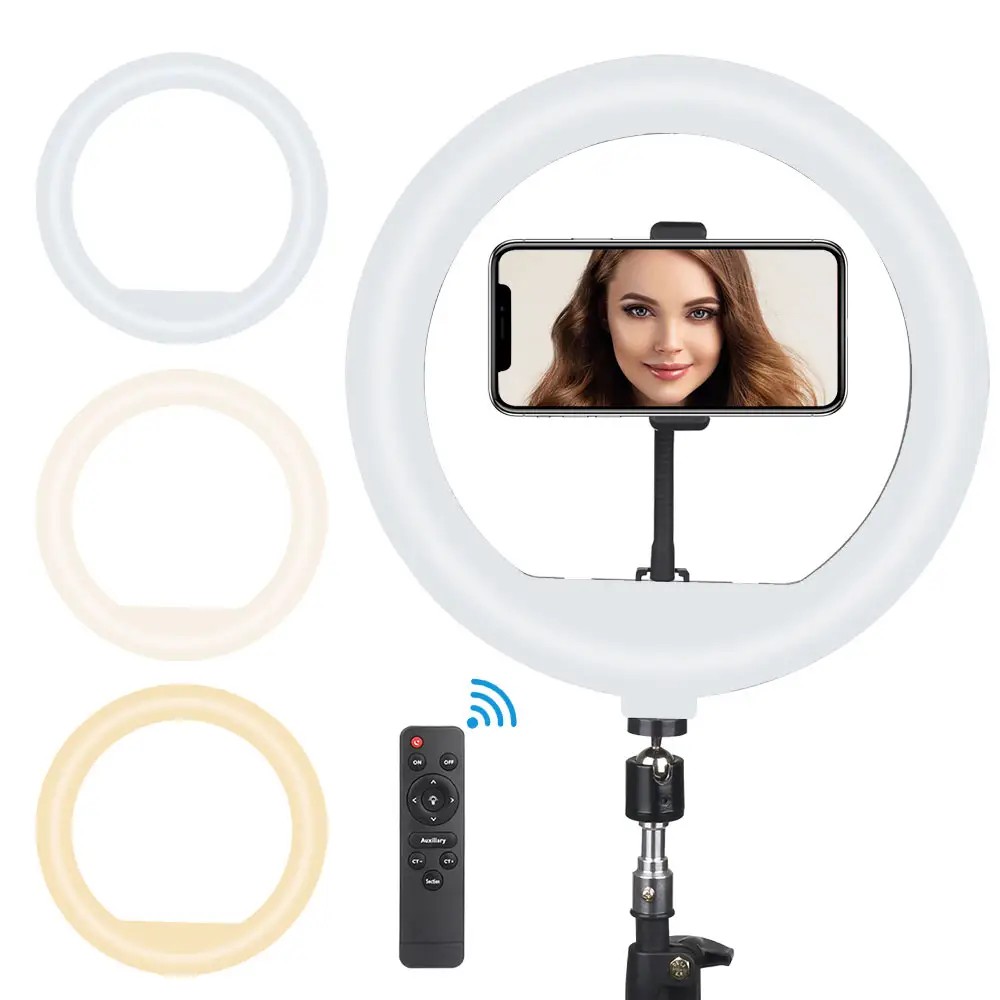 13 Inch Ring Light Adjustable LED Circle Light with Phone Holder for Photo Selfie Streaming Video Recording Zoom Meeting