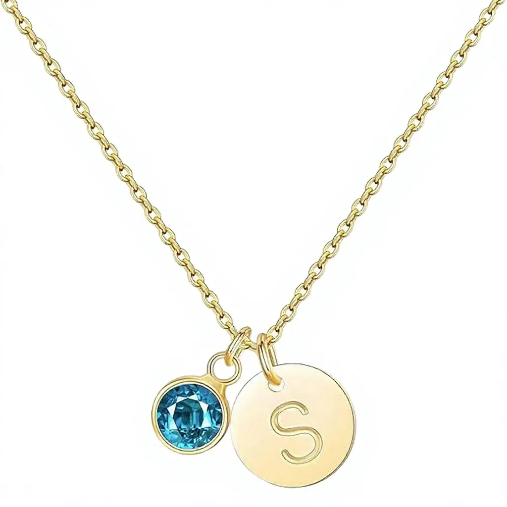 18K Gold Plated Stainless Steel Classic Zircon Flower Birthday Zodiac Birthstone Pendant Necklace for Women Gift