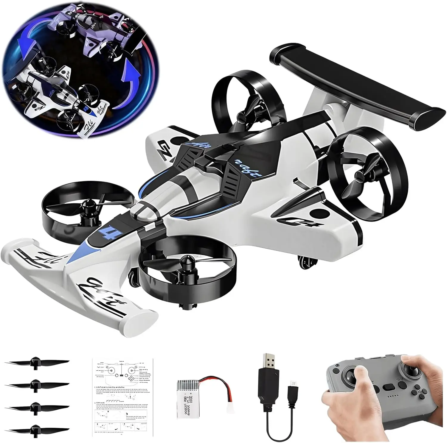 2-in-1 Flying Car & Stunt Drone RC Toy with App Control Indoor-Outdoor Use 4-Channel Remote
