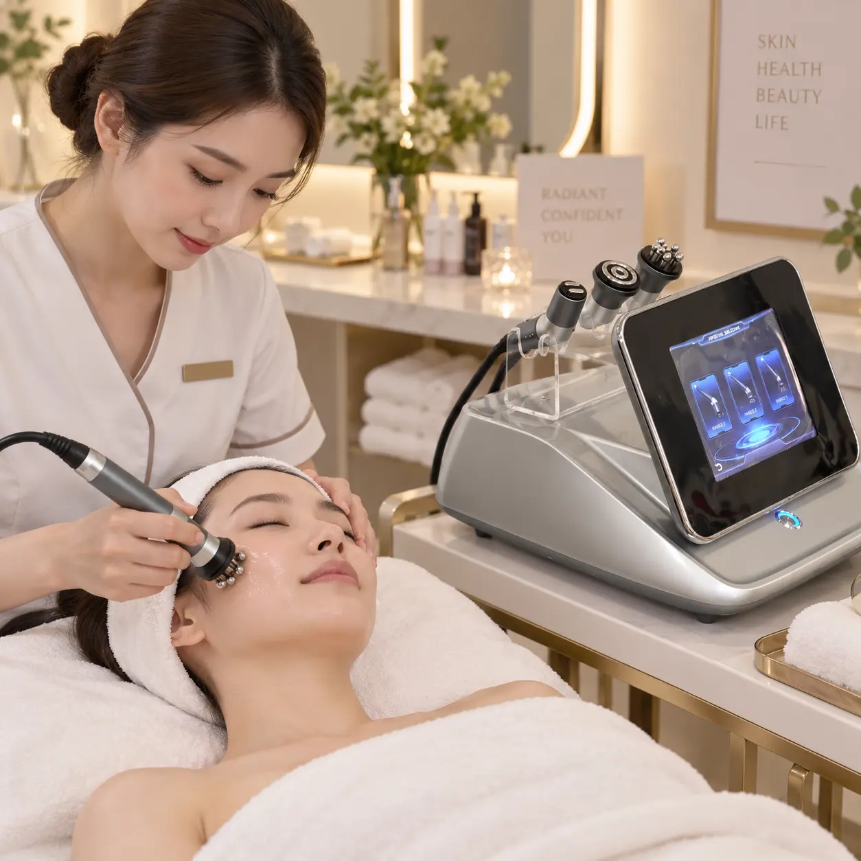 3 in 1 RF Facial Lifting Device Multipolar Skin Tightening Machine Anti Aging Wrinkle Removal Skin Rejuvenation for Salon Use