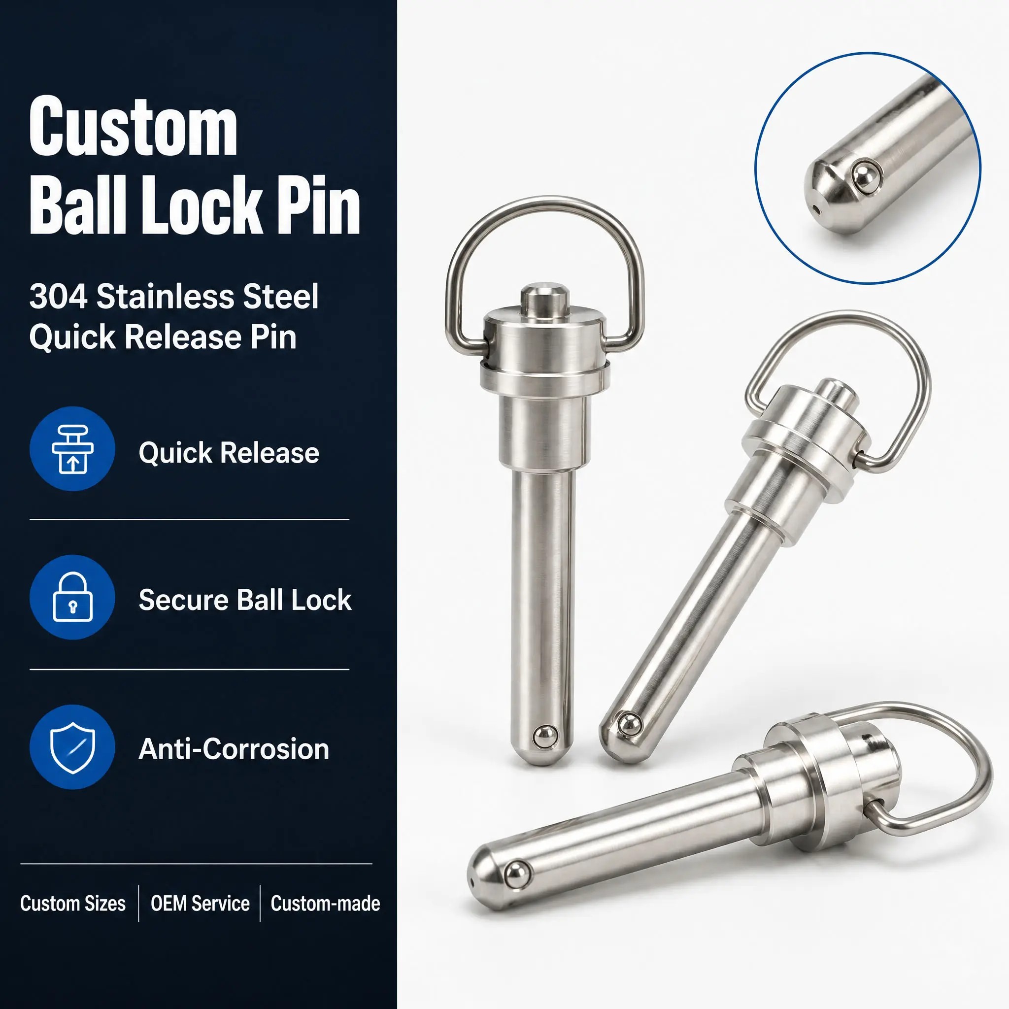 304 Stainless Steel D Ring Quick Release Pin Ball Lock Safety Pin for Machinery Fixture PositioningReorder rate 25%