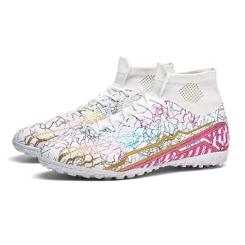 Adults Fashion Digital Printing Football Soccer Shoes Turf Non-slip Spikes High-top Lightweight Shock Absorbing Summer/WinterReorder rate 23%