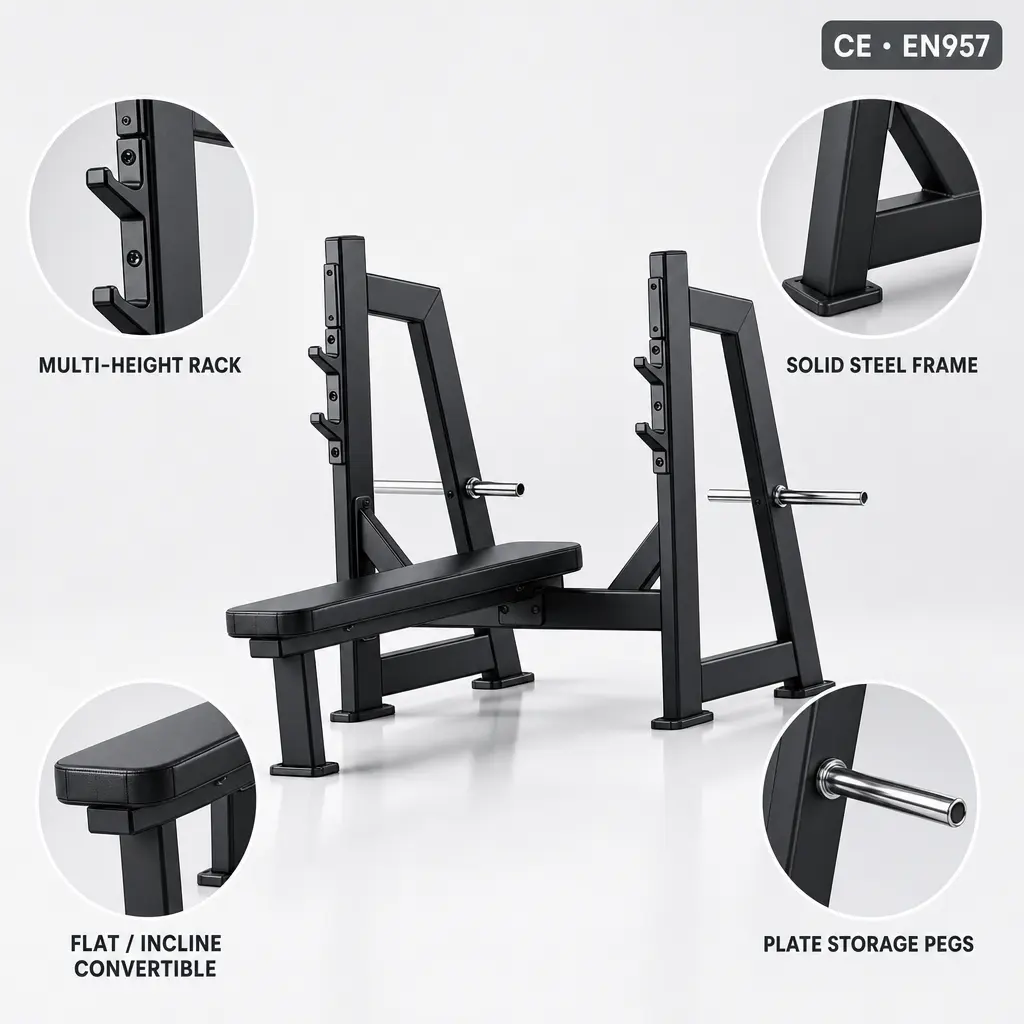 Apparatus Chest Press Weight Lifting Gym Equipment Stand Strength Training Adjustable Metallic Flat Bench Press Machine