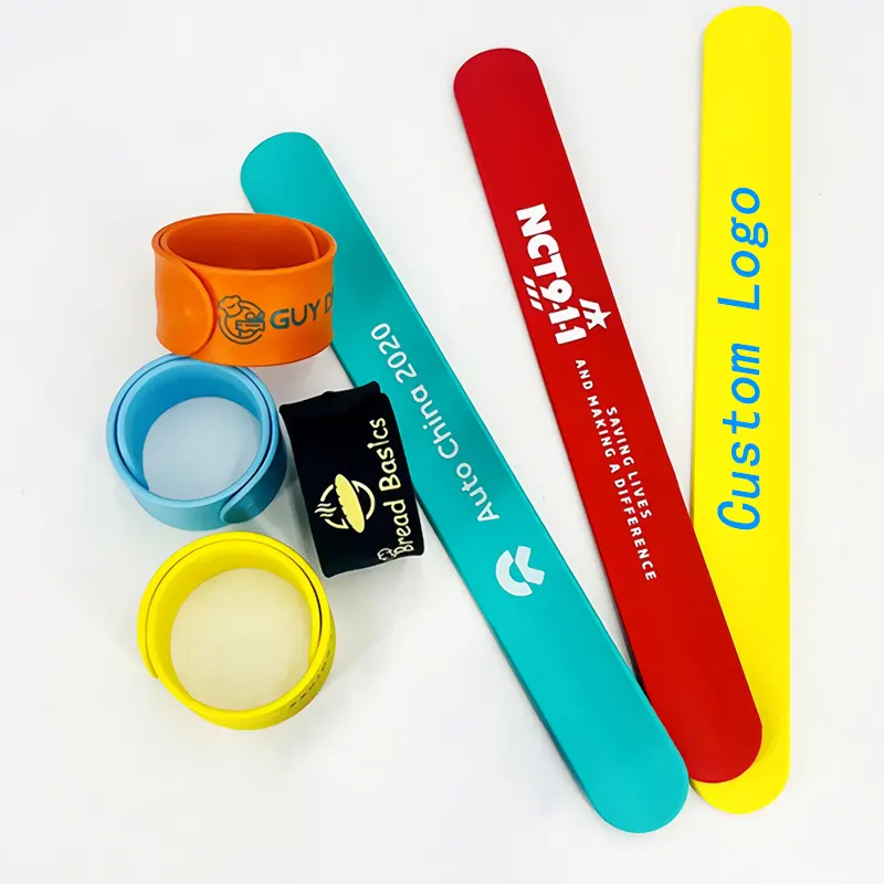 Bulk Wholesale Custom Logo DIY Design Reflective Slap Bracelet Snap Bracelet PVC Silicone Slap Bracelets for Event Kids GiftsReorder rate 19%