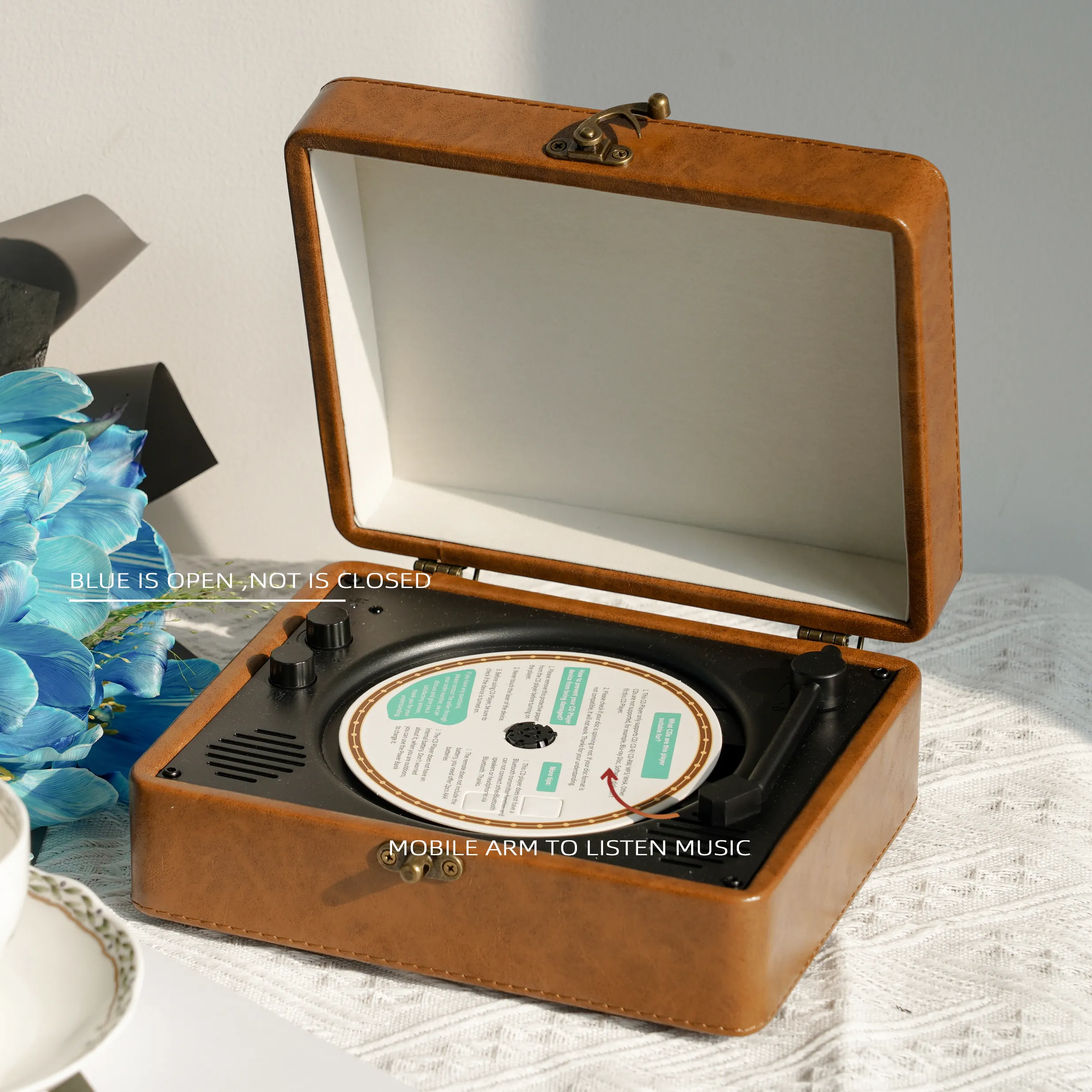 certified Portable Speaker Music Player with Remote Control Bluetooth Connection USB Type-C Headphone Phonograph Player Phonograph Record