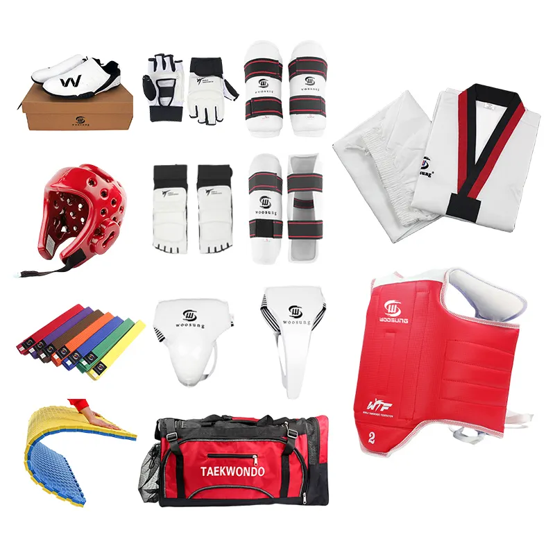 certified Woosung Professional Taekwondo Gloves Shin Guards Chest Protector Helmet Uniform EquipmentTaekwondo Martial Arts GearReorder rate 25%