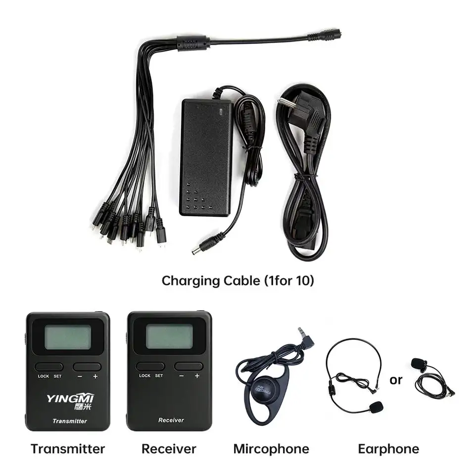 certified2.4G Wireless Analog Walkie Talkie Audio Tour Guide System Transmitter Receiver 36 Channels 1000-1500mAh Battery IP57/IPX7 Water