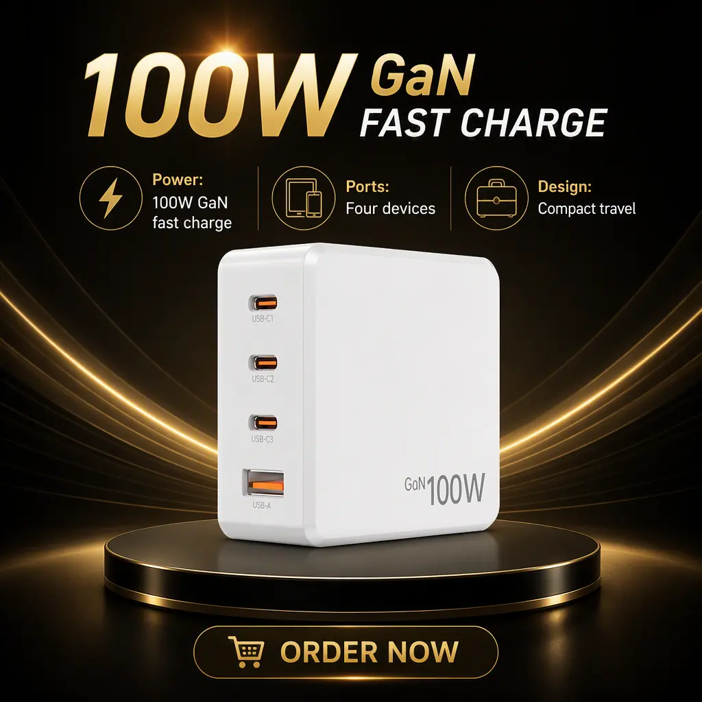 certified2026 Trending 100W GaN Fast Charger PD 3.0 QC3.0 Type c Electronic Accessories Smart Products Phone Accessories iphone Charger