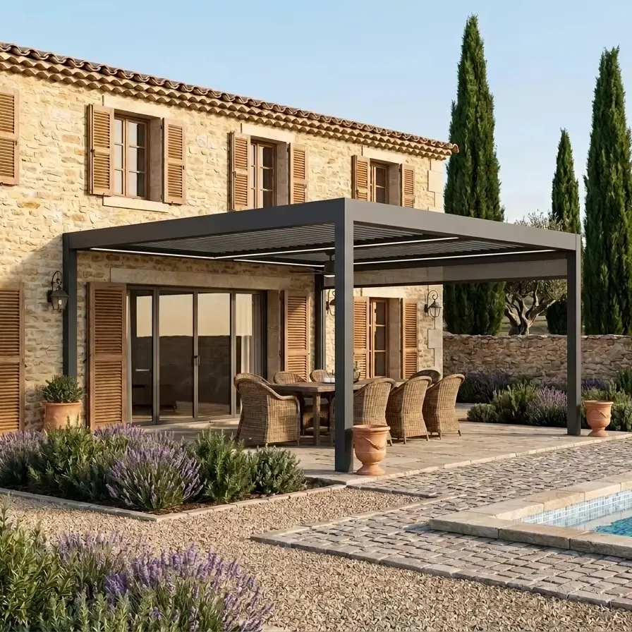 certified3x3m Waterproof Aluminum Manual Louvered Pergola With Adjustable Roof & Integrated Drainage System For Outdoor PatioReorder rate 20%
