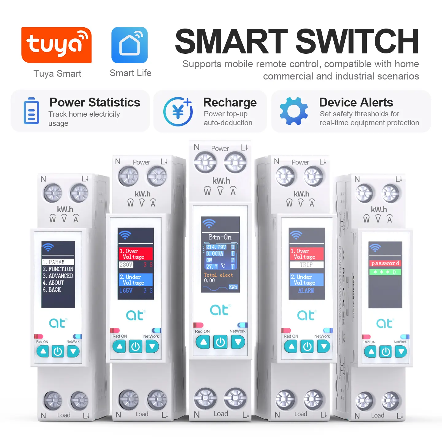certifiedATELE Smart WiFi Circuit Breaker 1P Adjustable 1 To 63A MCB LED Energy Meter Timer Remote Control Smart Life Alexa Google HomeReorder rate 16%