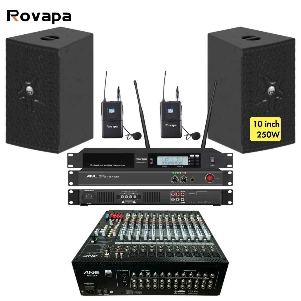 certifiedChurch Sound System 16 Channel Mixer + 600W Amplifier + 2x10" Speaker + UHF Wireless Lapel Mic Kit For Small Church 50-200 Seats
