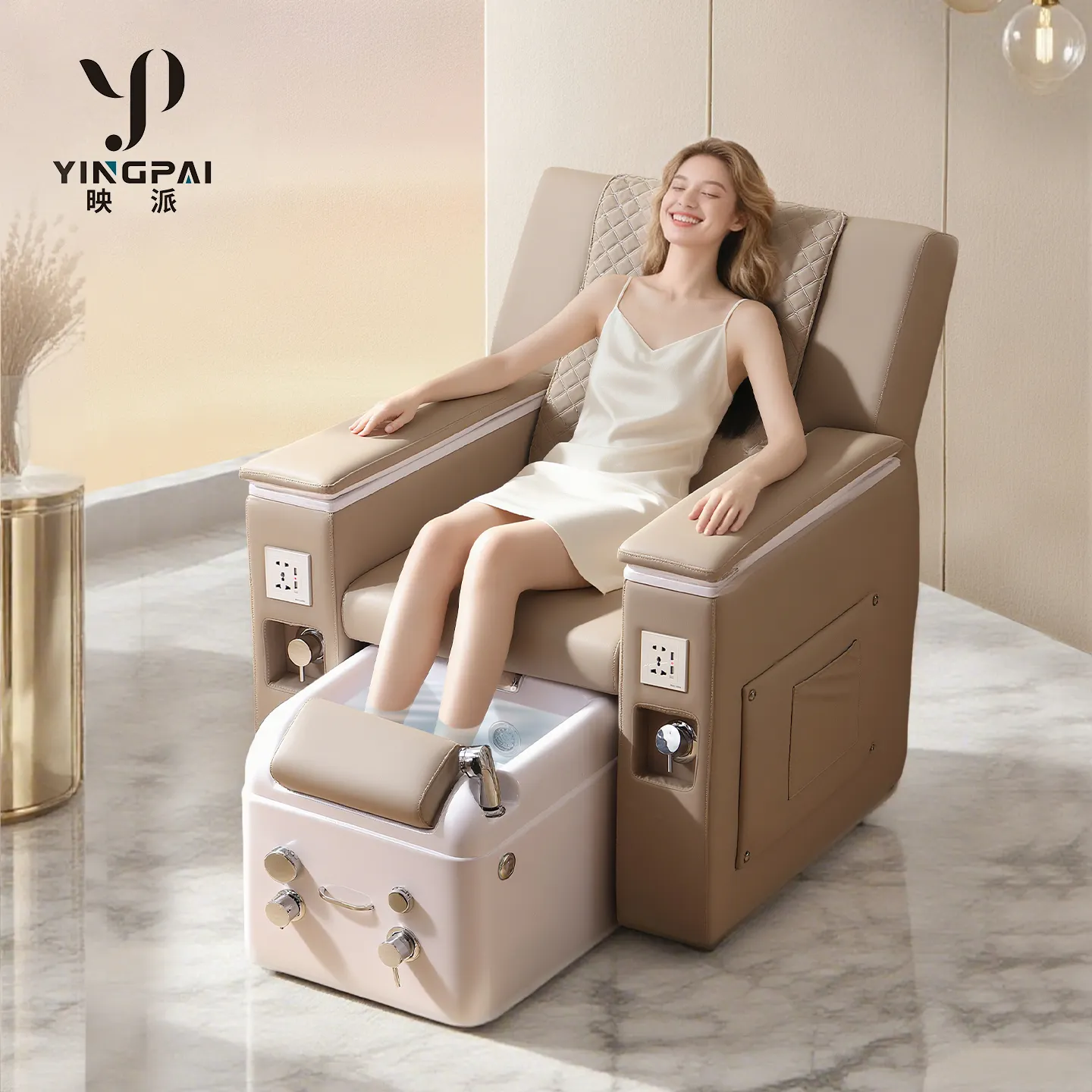 certifiedFactory Electric Foot Spa Massage Sofa Back Massage Surfing Jet Pedicure Station Adjustable Back Commercial Salon Spa Furniture