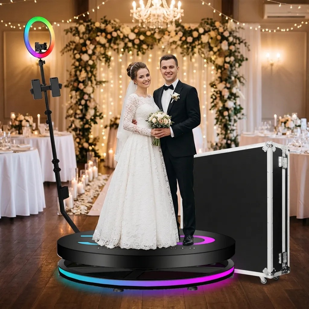 certifiedFast Shipping 360 Photo Booth Machine With Ring Light, Portable Spinning 360 Video Booth For Party Event Rental, USA In Stock180-day lowest prices