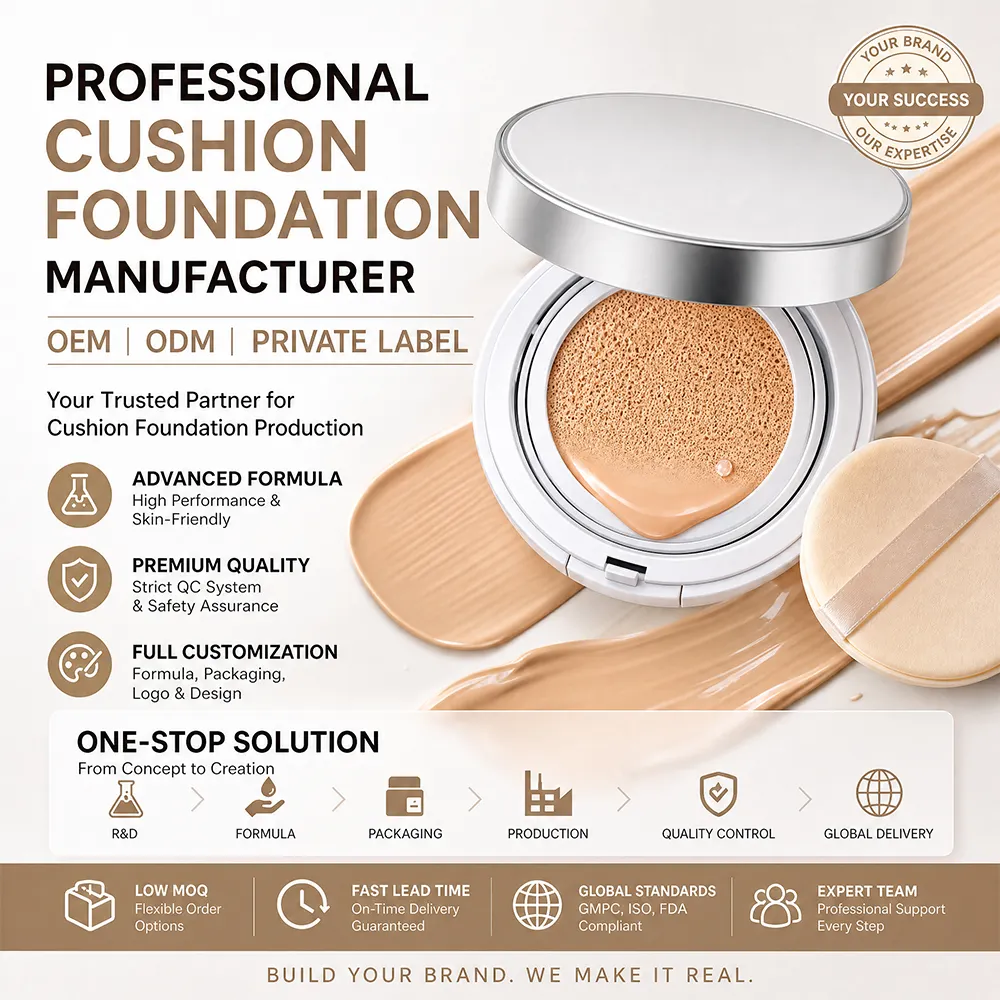 certifiedLow MOQ OEM ODM Custom Private Label Natural Herbal Oil-Control Lasting Moisturizing Brighten Scientific Cushion FoundationReorder rate 26%