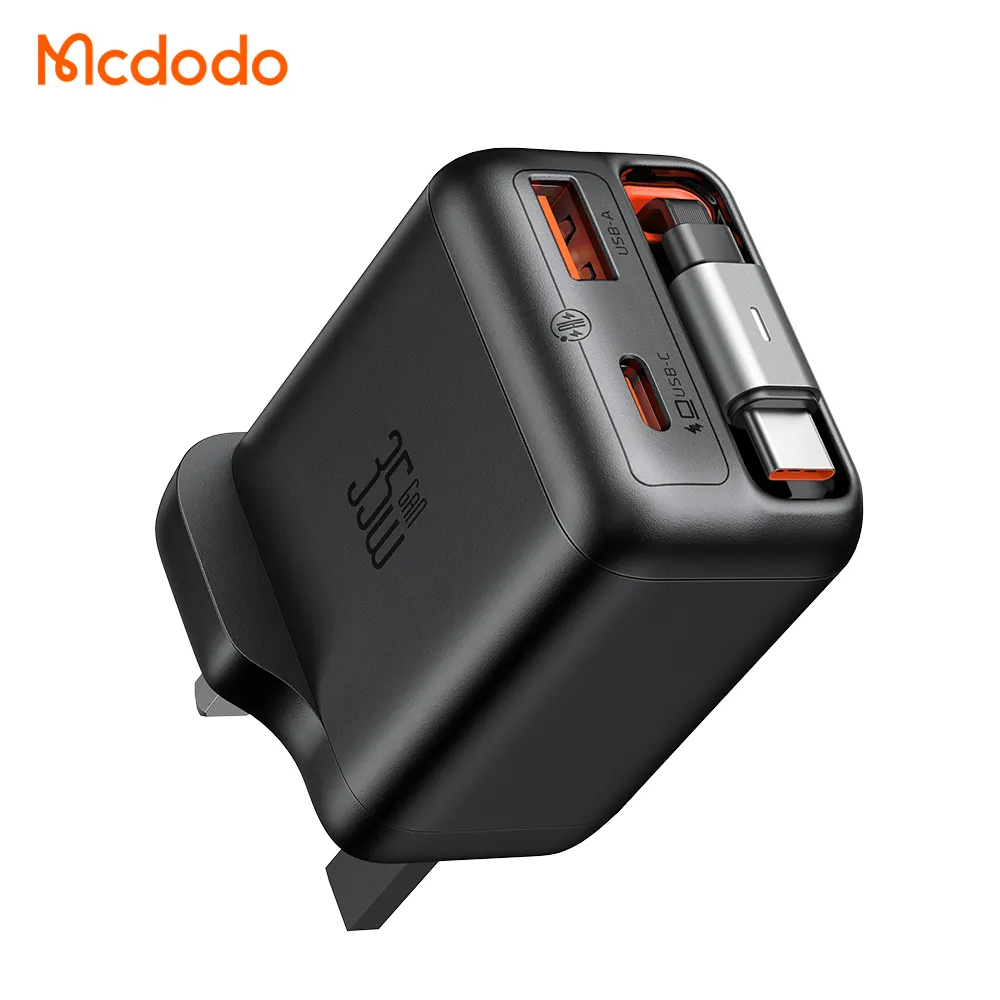 certifiedMcdodo 127/128/129 All-in-One 35W GaN Charger Retractable Cable 2 Ports Space-Saving Design PD Charging Charger For Desk TravelReorder rate 40%