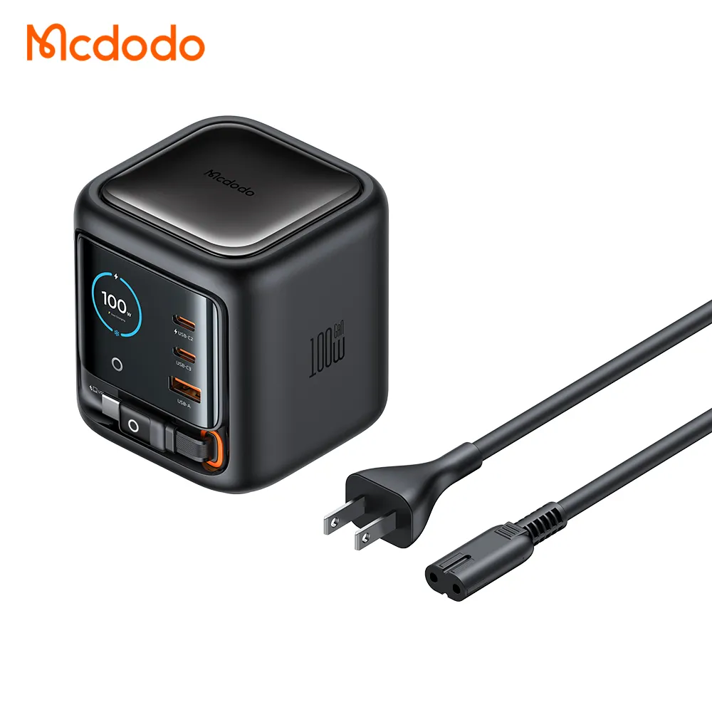 certifiedMcdodo 139 100W GaN Charger 4-in-1 Retractable Cable 100cm Touch Control Smart Digital Display Emojis USB C Charging StationReorder rate 40%